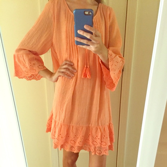 Coral Crochet Bell Sleeve Dress - Picture 4 of 6